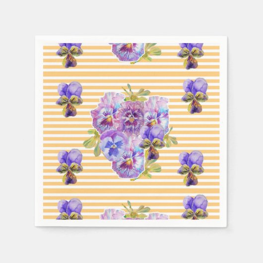 Gele Stip Shabby Chic bloem Servet Servetten (Voorkant)