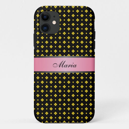 Gele Stippen Patroon Roze 2 Persoonlijke Naam Case-Mate iPhone Case (Achterkant)