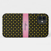 Gele Stippen Patroon Roze 2 Persoonlijke Naam Case-Mate iPhone Case (Achterkant (horizontaal))