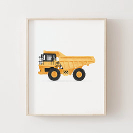 Gele stortwagen kinder constructie voertuig decor poster