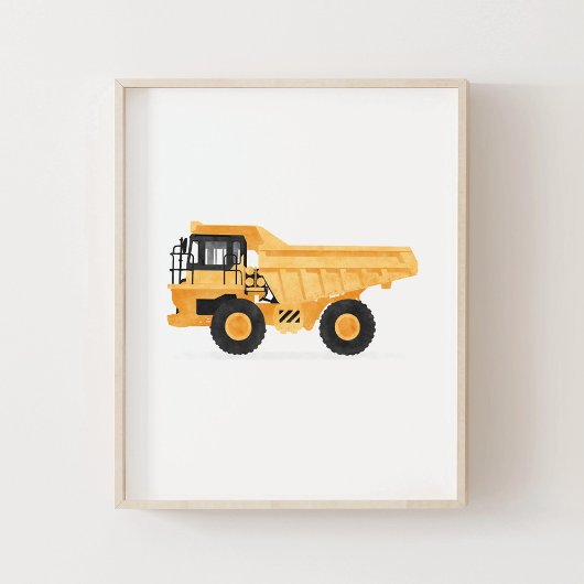 Gele stortwagen kinder constructie voertuig decor poster