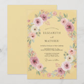 Gele Stralende Bloemige Bruiloft Kaart (Voorkant / Achterkant)
