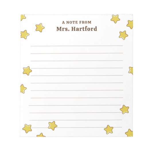 Gele stralende sterren bekleedden een briefje van  notitieblok (Voorkant)