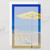 Gele strandparaplu's en stoelen op pristine briefpapier (Voorkant / Achterkant)