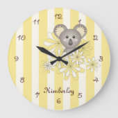 Gele streep baby koala beren nursery / kinderkamer grote klok (Voorkant)