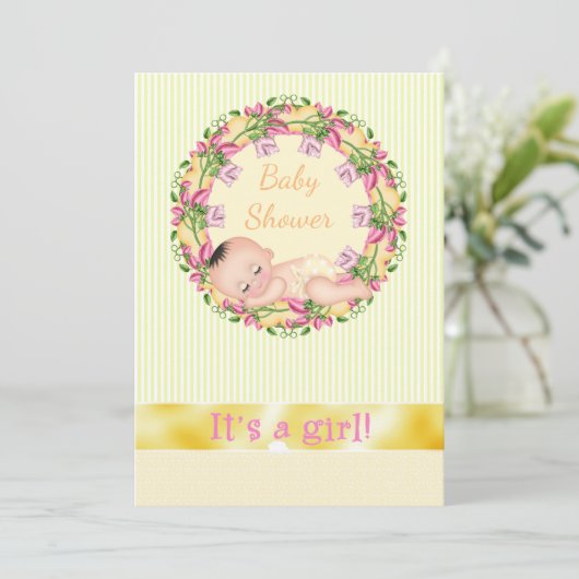 Gele streep-Baby shower Kaart (Staand voorkant)