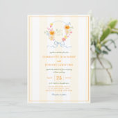 Gele Streep Bloemenkroon Lente Monogram Bruiloft Kaart (Staand voorkant)