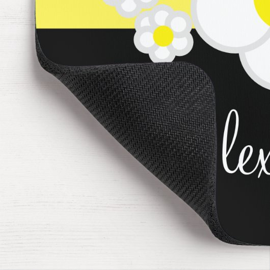 Gele Streep Daisy Zwart Wit Elegant Script Muismat (Hoek)