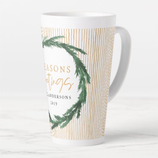 Gele streep en waterverf met kerstmis latte mok (Rechterhoek)