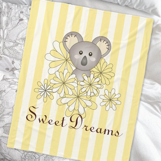 Gele Streep Schattige Baby Koala Beer Kinder Fleece Deken