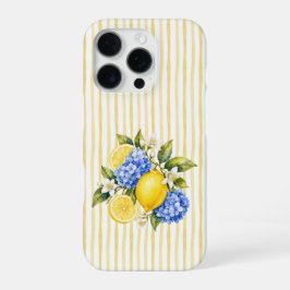 Gele strepen Blauwe bloem leliebloesem iPhone 16 Pro Hoesje