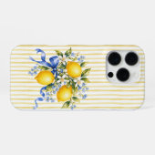 Gele Strepen Blauwe Citroenen iPhone Hoesje (Achterkant horizontaal)