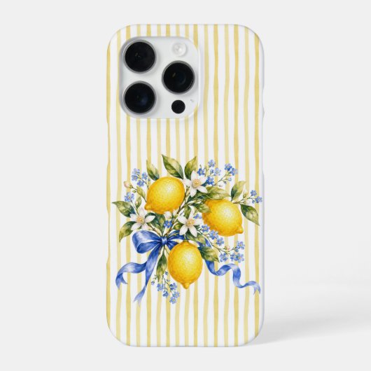 Gele Strepen Blauwe Citroenen iPhone Hoesje (Achterkant)