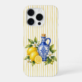Gele strepen Blauwe keramische citroenen iPhone 16 Pro Hoesje