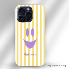 Gele Strepen Cute Lavendel Smiley iPhone 16 Pro Hoesje