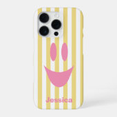 Gele Strepen Cute Roze Smiley iPhone Hoesje (Achterkant)