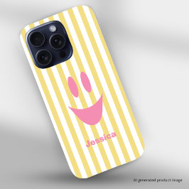 Gele Strepen Cute Roze Smiley iPhone 16 Pro Hoesje