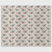 Gele strepen en roze Rozen Cadeaupapier (Vlak)