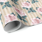 Gele strepen en roze Rozen Cadeaupapier (Rol Hoek)