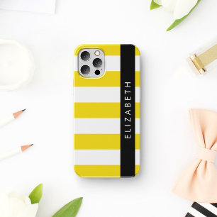 Gele strepen, gestreept patroon, lijnen, jouw naam iPhone 16 hoesje