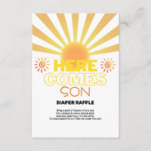 Gele strepen hier komt het Son Baby shower Informatiekaartje (Voorkant)