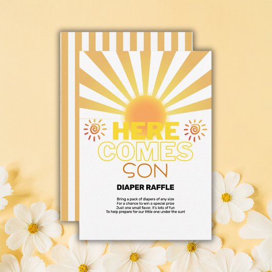 Gele strepen hier komt het Son Baby shower Informatiekaartje