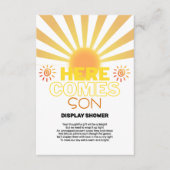 Gele strepen hier komt het Son Baby shower Informatiekaartje (Voorkant)