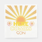 Gele strepen hier komt het Son Baby shower Servet (Voorkant)