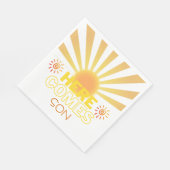 Gele strepen hier komt het Son Baby shower Servet (Hoek)