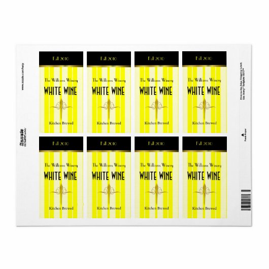 Gele strepen Home Made Wijn Etiketten (Full Sheet)