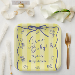Gele strepen Italiaans thema Ciao Baby Papieren Bordje