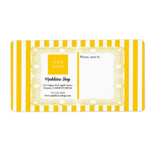 Gele strepen & krullend Lijst & Logo Etiket