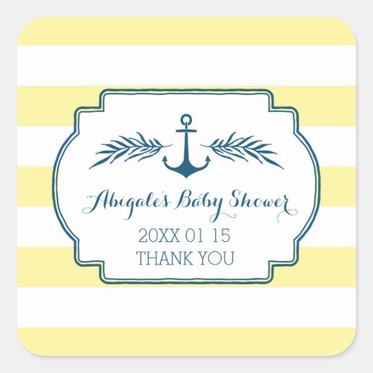 Gele Strepen Nautisch Baby shower Favor Sticker (Voorkant)