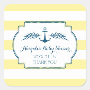 Gele Strepen Nautisch Baby shower Favor Sticker