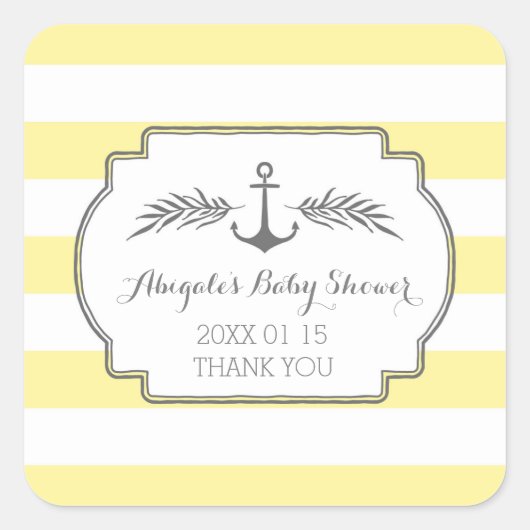 Gele Strepen Nautisch Baby shower Favor Sticker (Voorkant)