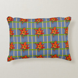Gele strepen op blauw met Amaryllis Accent Kussen