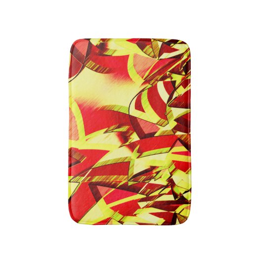 Gele strepen op rood, geboord afbeelding badmat (Voorkant Verticaal)