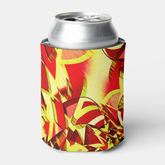 Gele strepen op rood, geboord afbeelding blikjeskoeler (Blikje Voorkant)