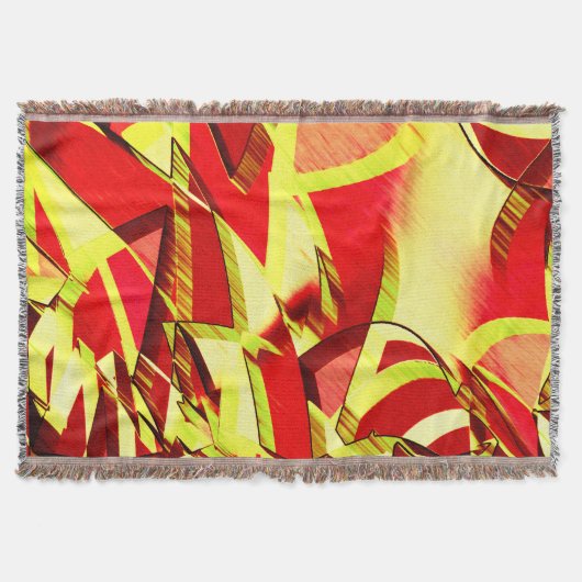 Gele strepen op rood, geboord afbeelding deken (Voorkant)