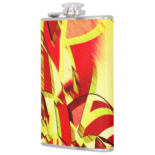 Gele strepen op rood, geboord afbeelding heupfles (Links)