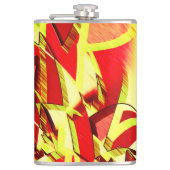 Gele strepen op rood, geboord afbeelding heupfles (Voorkant)