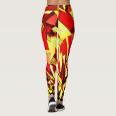 Gele strepen op rood, geboord afbeelding leggings (Achterkant)
