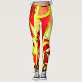 Gele strepen op rood, geboord afbeelding leggings (Voorkant)