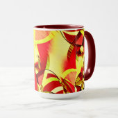 Gele strepen op rood, geboord afbeelding mok (Voorkant rechts)