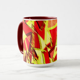 Gele strepen op rood, geboord afbeelding mok