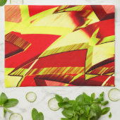 Gele strepen op rood, geboord afbeelding theedoek (Gevouwen)