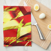 Gele strepen op rood, geboord afbeelding theedoek (Quarter Fold)