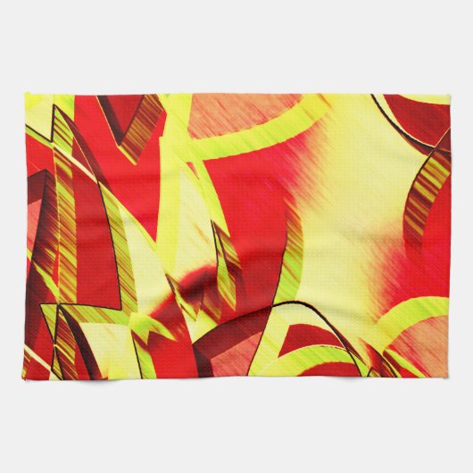 Gele strepen op rood, geboord afbeelding theedoek (Horizontaal)