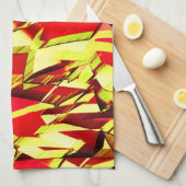 Gele strepen op rood, geboord afbeelding theedoek (Quarter Fold)