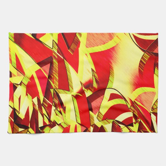 Gele strepen op rood, geboord afbeelding theedoek (Horizontaal)